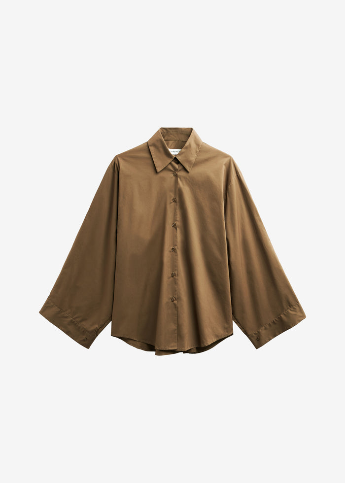 Tila Satin Wide Sleeve Shirt - Brown