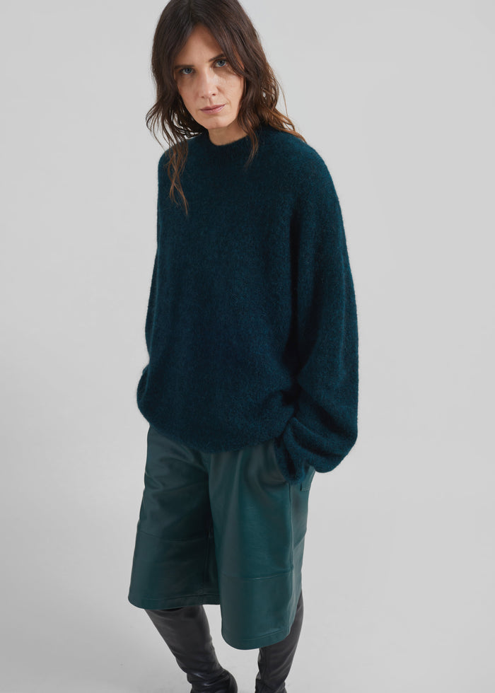Timea Mohair Fuzzy Sweater - Bottle Green