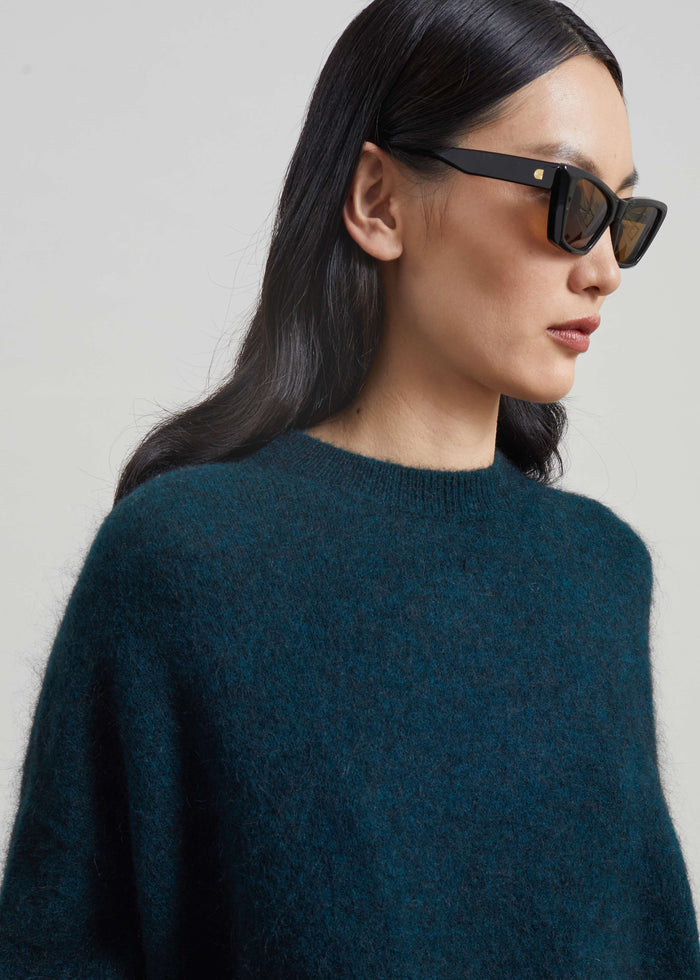 Timea Mohair Fuzzy Sweater - Bottle Green