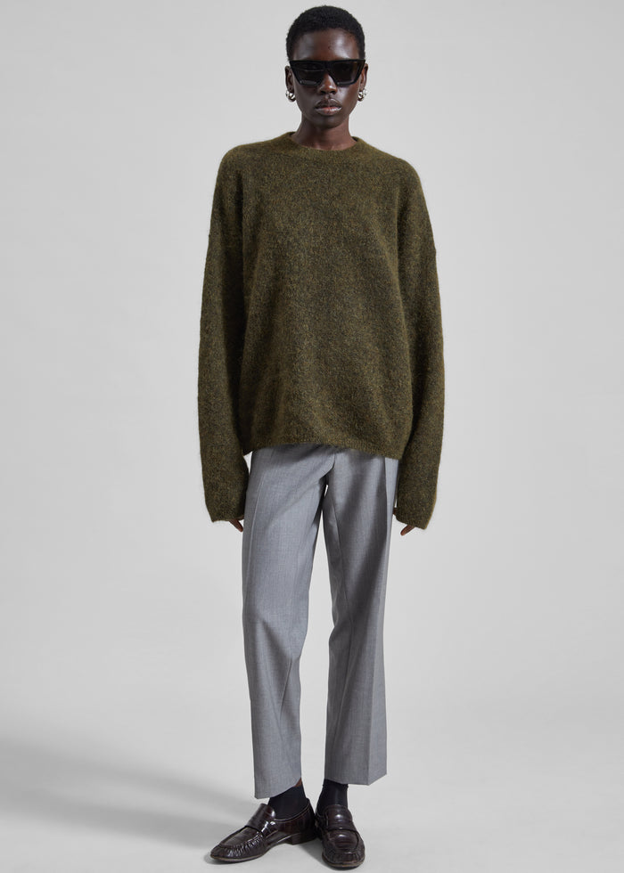 Timea Mohair Fuzzy Sweater - Dark Olive