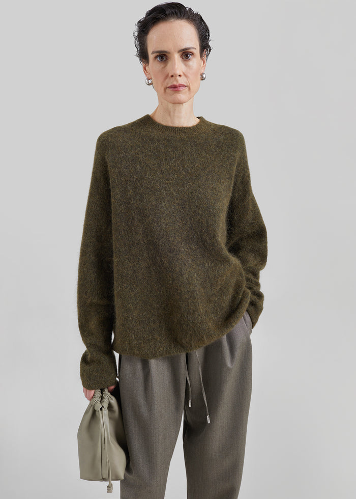 Timea Mohair Fuzzy Sweater - Dark Olive