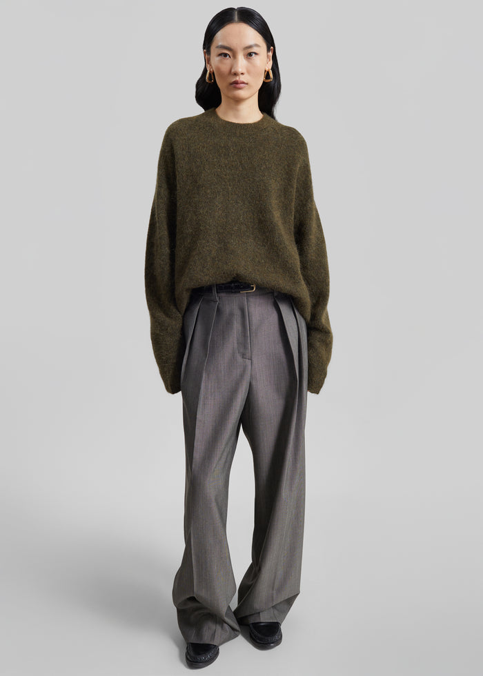 Timea Mohair Fuzzy Sweater - Dark Olive