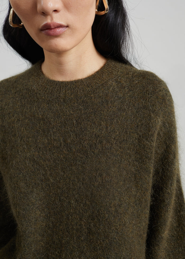Timea Mohair Fuzzy Sweater - Dark Olive