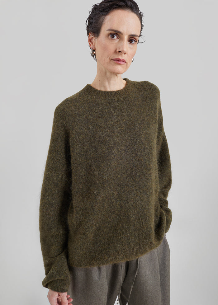 Timea Mohair Fuzzy Sweater - Dark Olive