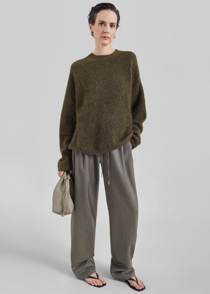 Timea Mohair Fuzzy Sweater - Dark Olive
