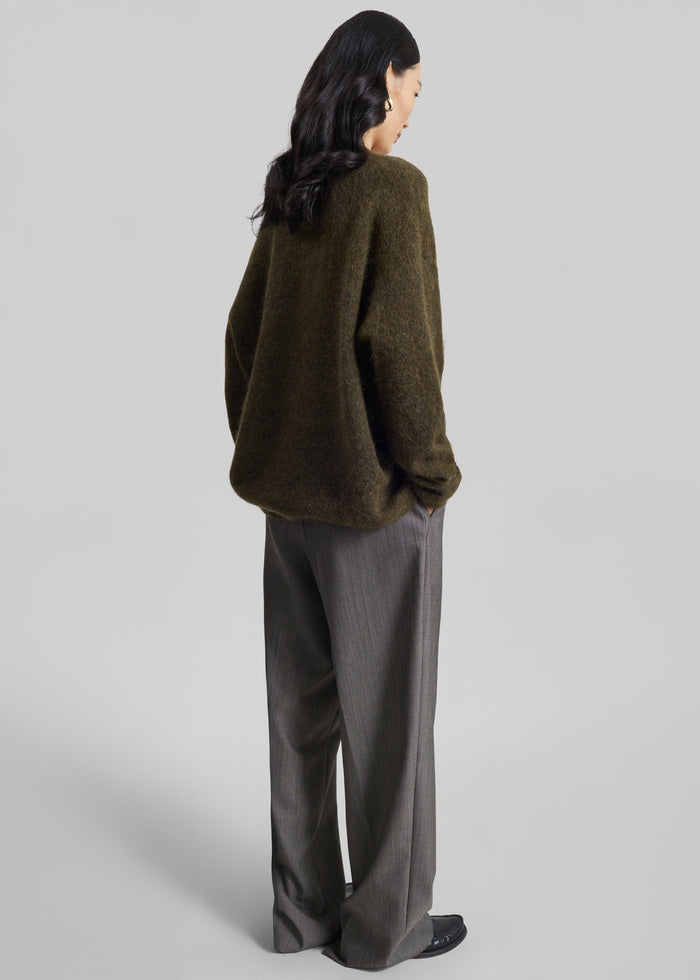 Timea Mohair Fuzzy Sweater - Dark Olive