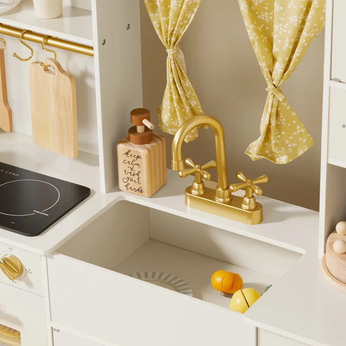 Tiny Land® Iconic Wooden Play Kitchen – Cream Pretend Cooking Set for Kids