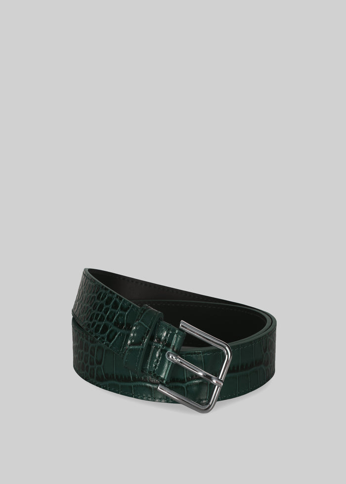 Toni Croc Leather Belt - Bottle Green