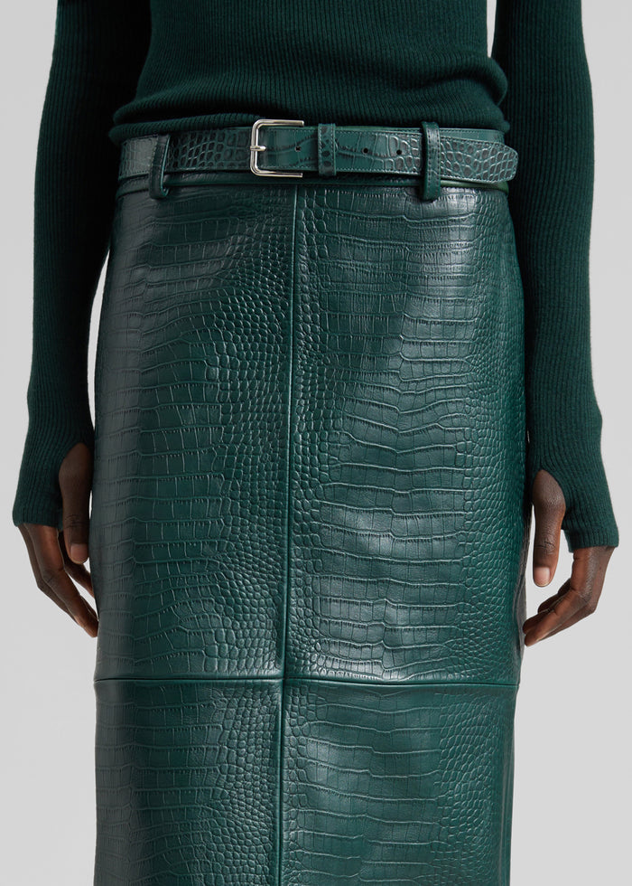 Toni Croc Leather Belt - Bottle Green