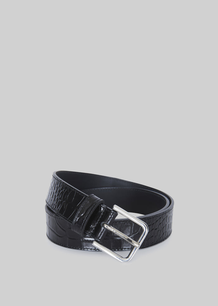 Toni Croc Patent Leather Belt - Black/Silver