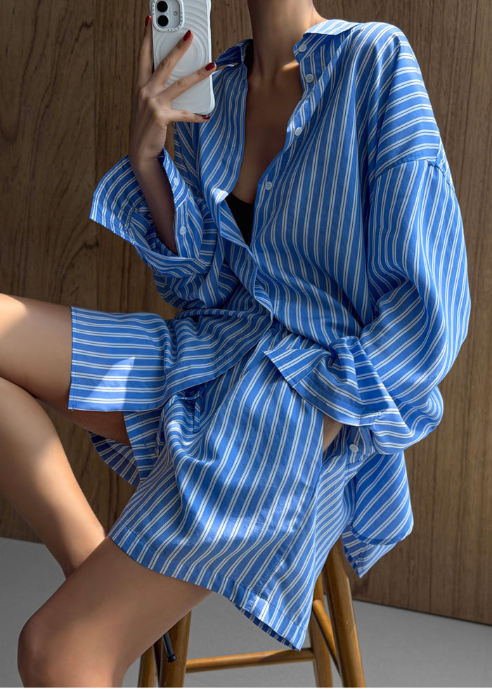 Toscane Oversized Shirt - Blue/White Stripe