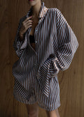 Toscane Oversized Shirt - Brown/White Stripe