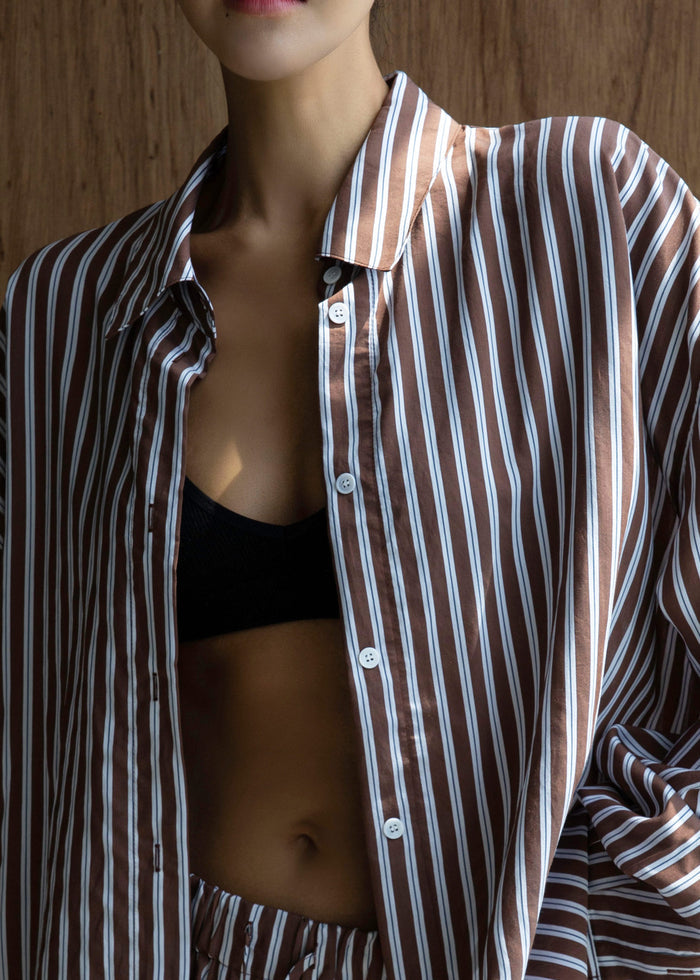 Toscane Oversized Shirt - Brown/White Stripe