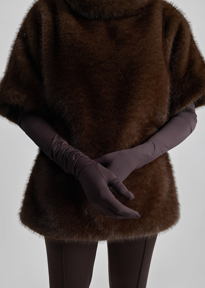 Trento Faux Fur Mock Neck Top - Dark Brown