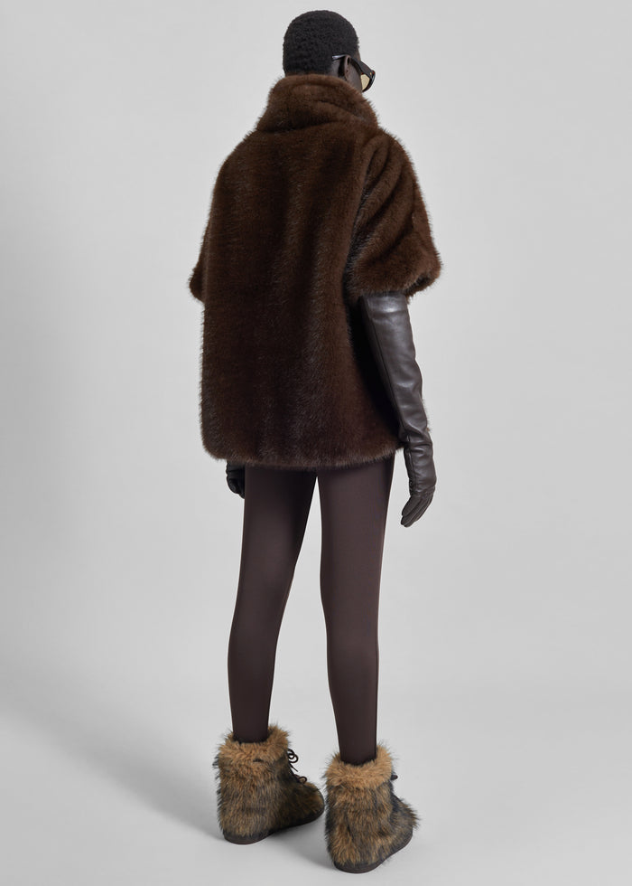 Trento Faux Fur Mock Neck Top - Dark Brown