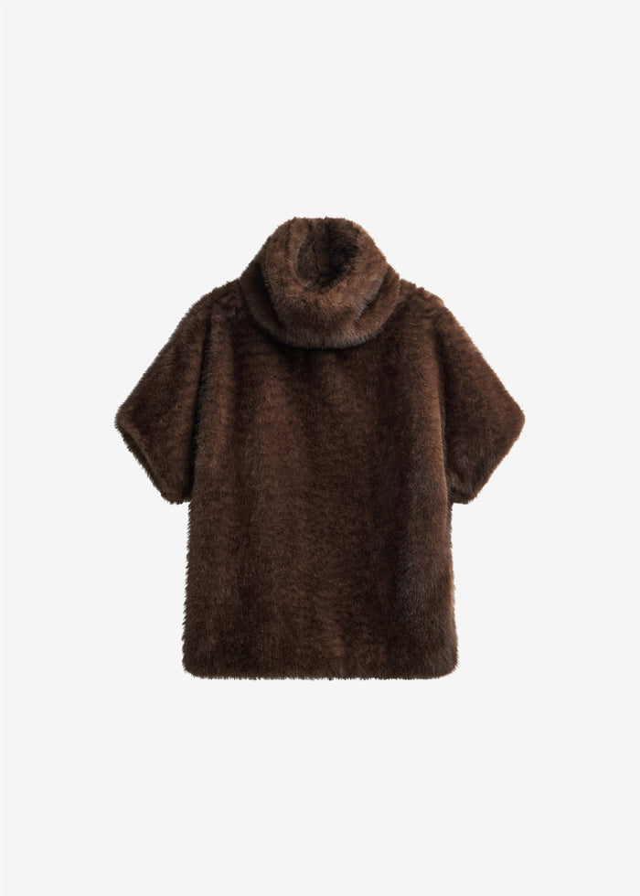 Trento Faux Fur Mock Neck Top - Dark Brown