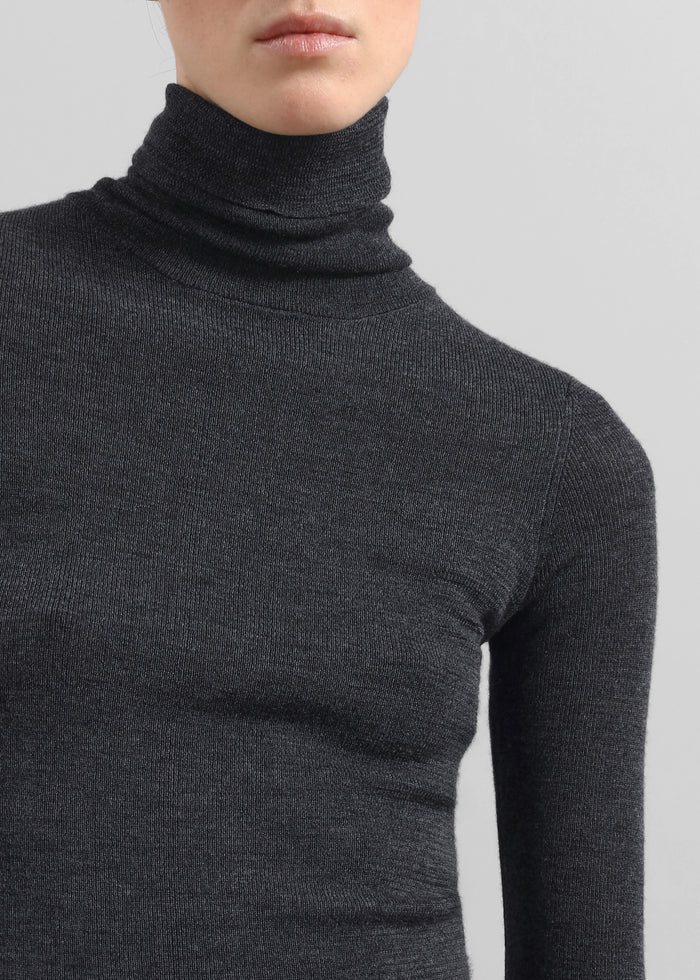 Utica Thin Turtleneck Sweater - Dark Grey Melange