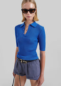 Vally Ribbed Knit Polo Top - Cobalt