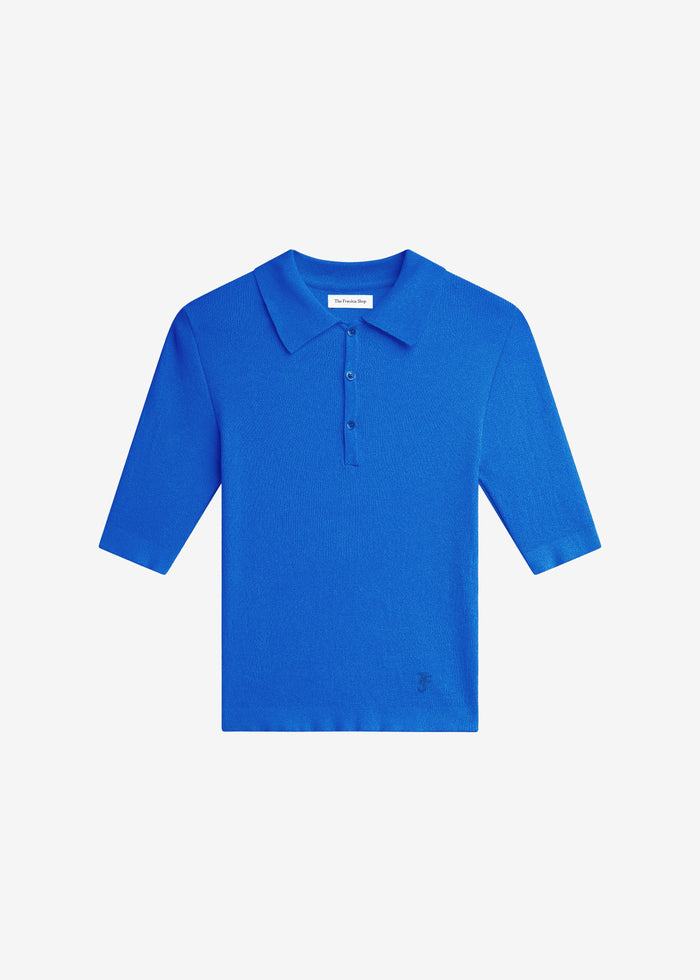 Vally Ribbed Knit Polo Top - Cobalt