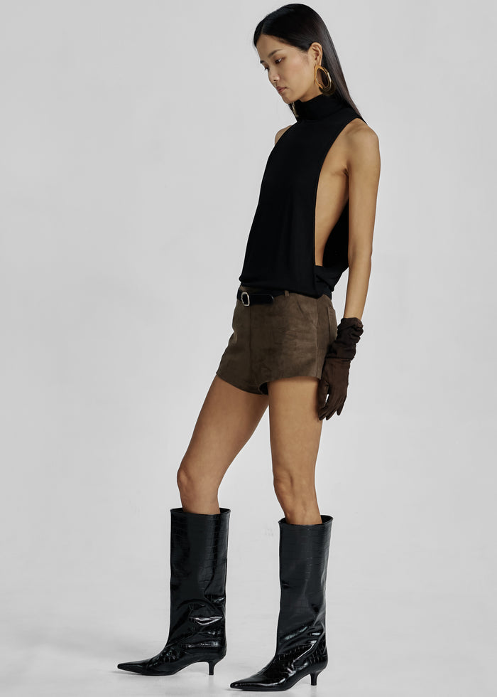 Valmere Faux Suede Hot Pants - Brown