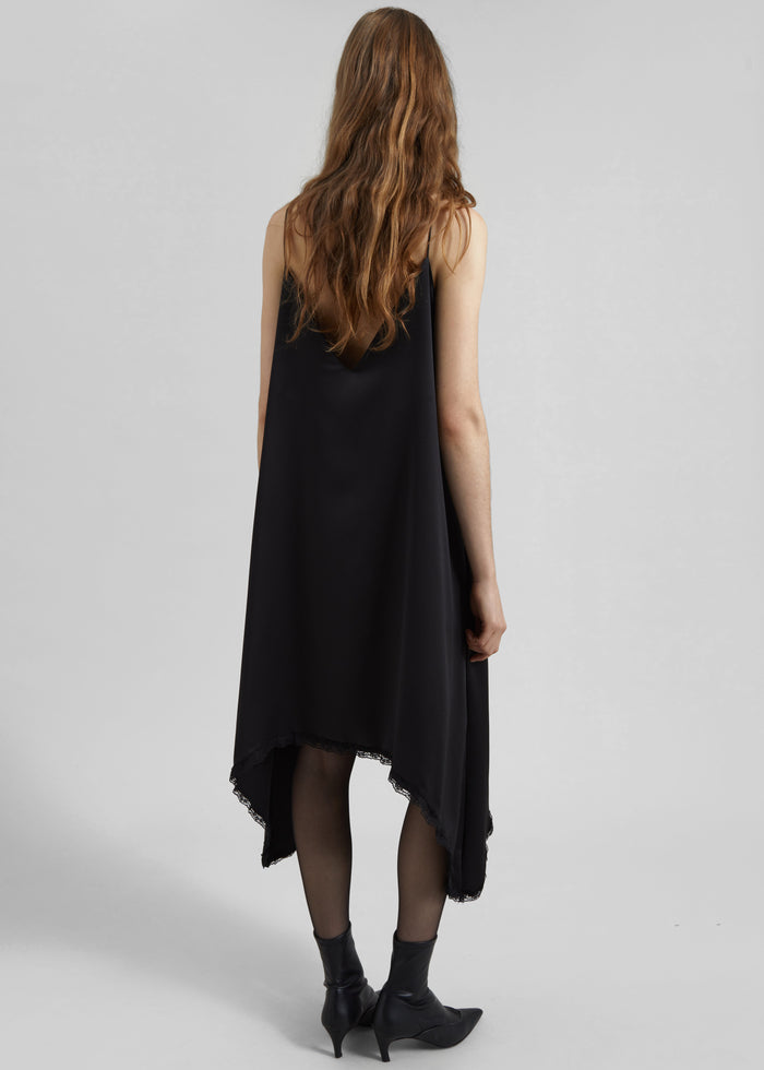 Velanne Satin Lace Trim Dress - Black