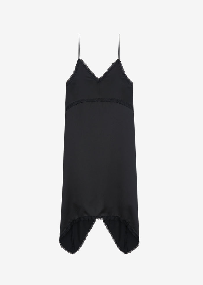 Velanne Satin Lace Trim Dress - Black