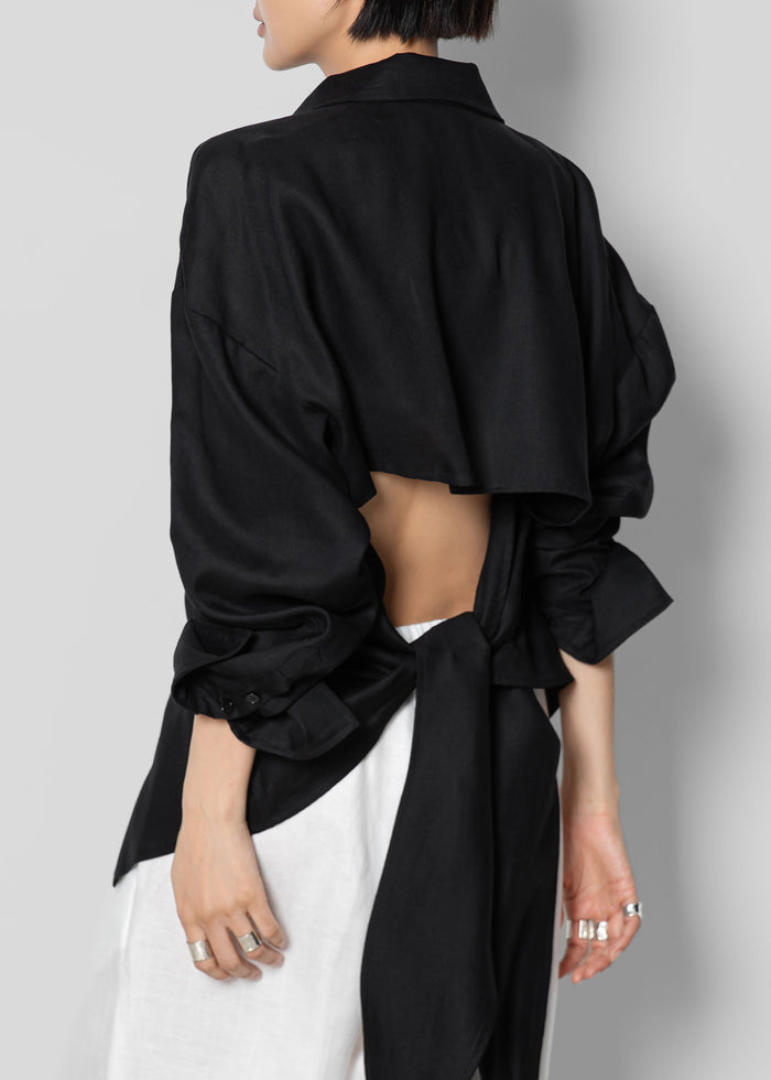 Velia Cut-Out Back Shirt - Black