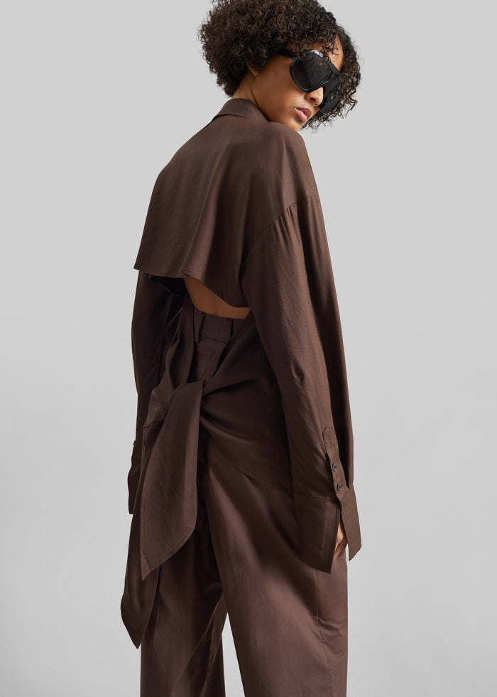 Velia Cut-Out Back Shirt - Brown