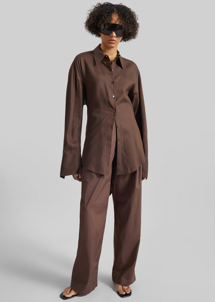 Velia Cut-Out Back Shirt - Brown