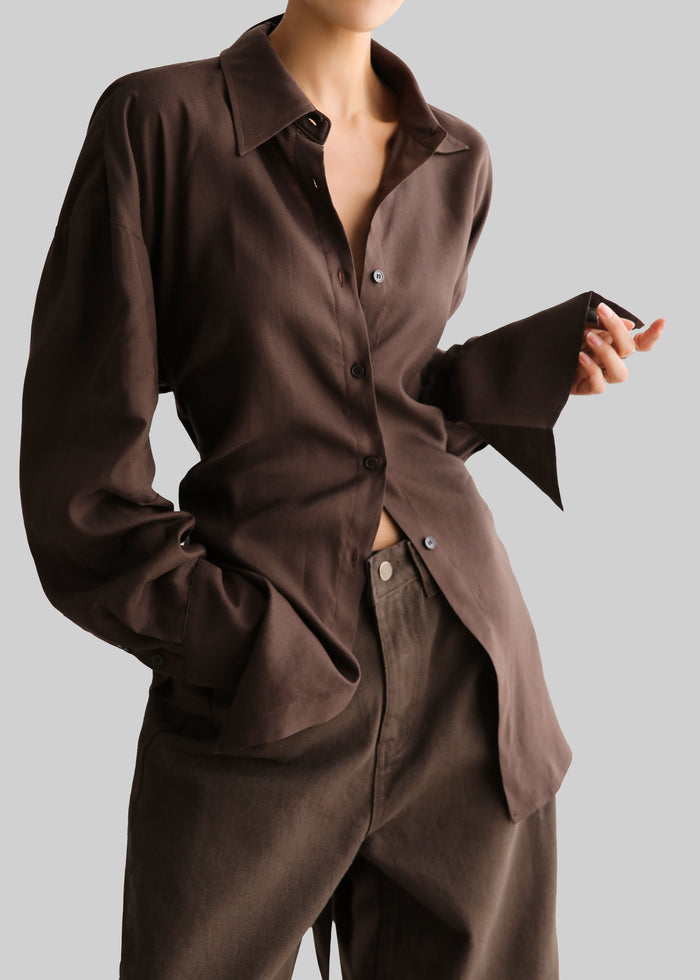 Velia Cut-Out Back Shirt - Brown