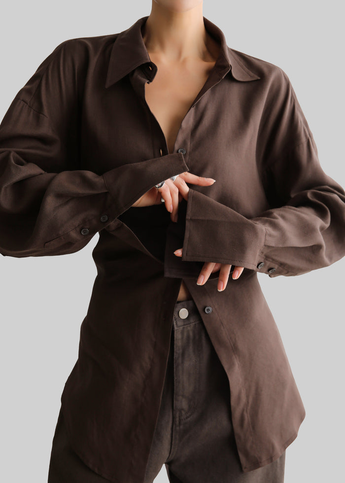 Velia Cut-Out Back Shirt - Brown