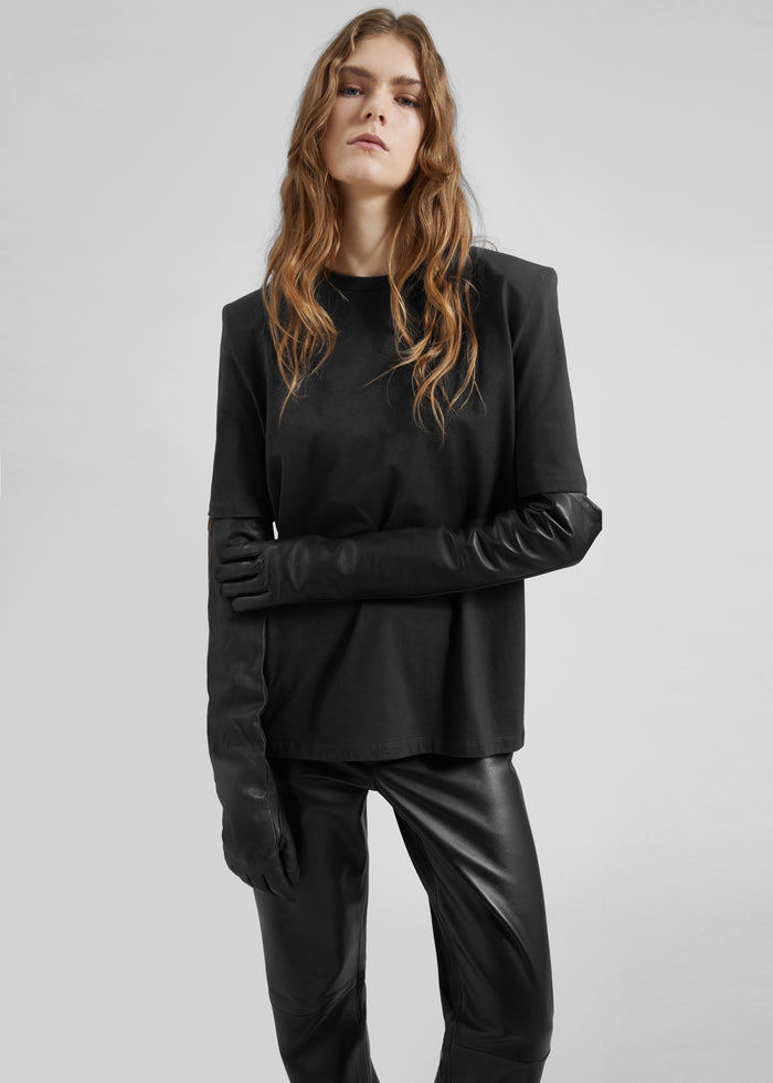 Veneto Long Leather Gloves - Black