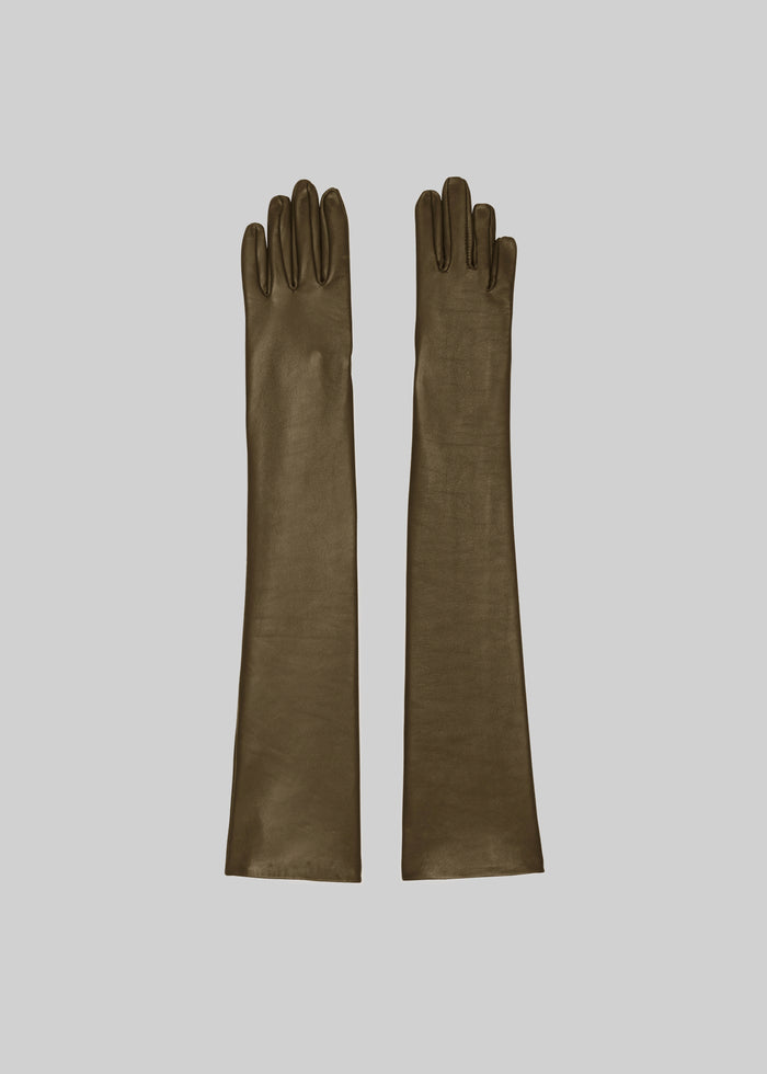 Veneto Long Leather Gloves - Dark Olive