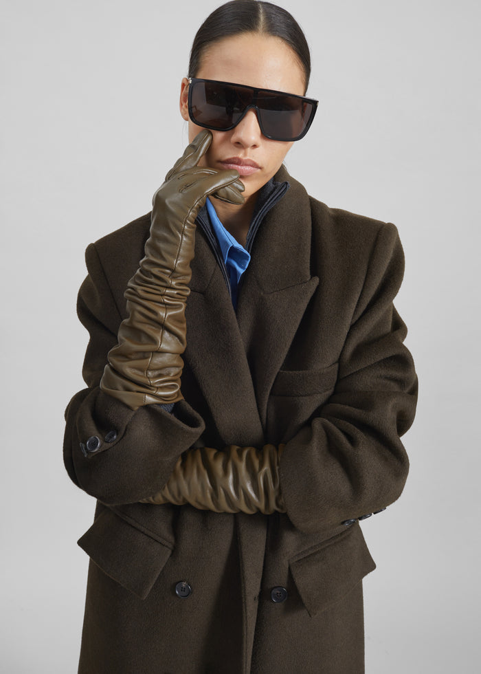 Veneto Long Leather Gloves - Dark Olive