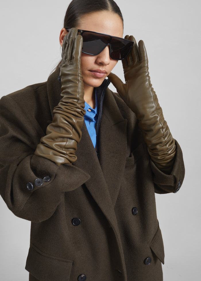 Veneto Long Leather Gloves - Dark Olive