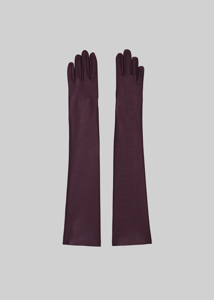 Veneto Long Leather Gloves - Dark Plum