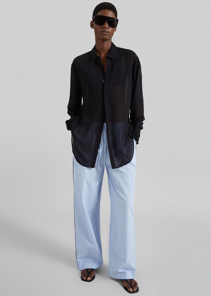 Verlin Sheer Chiffon Tie Cuff Shirt - Black