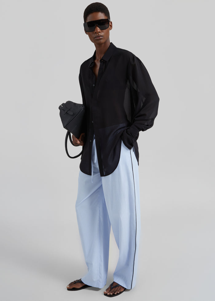 Verlin Sheer Chiffon Tie Cuff Shirt - Black