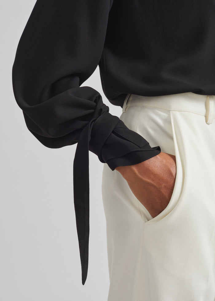 Verlin Sheer Chiffon Tie Cuff Shirt - Black