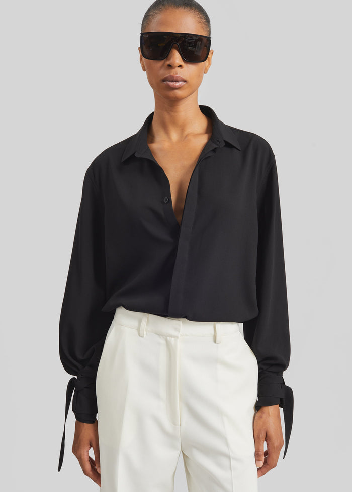 Verlin Sheer Chiffon Tie Cuff Shirt - Black