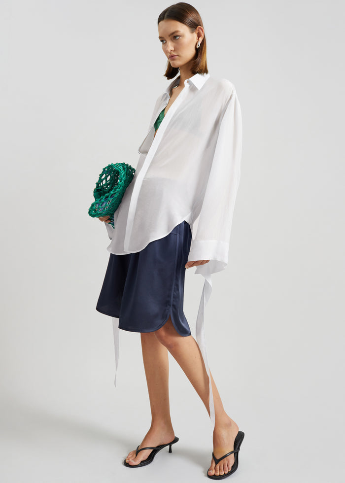 Verlin Sheer Chiffon Tie Cuff Shirt - White