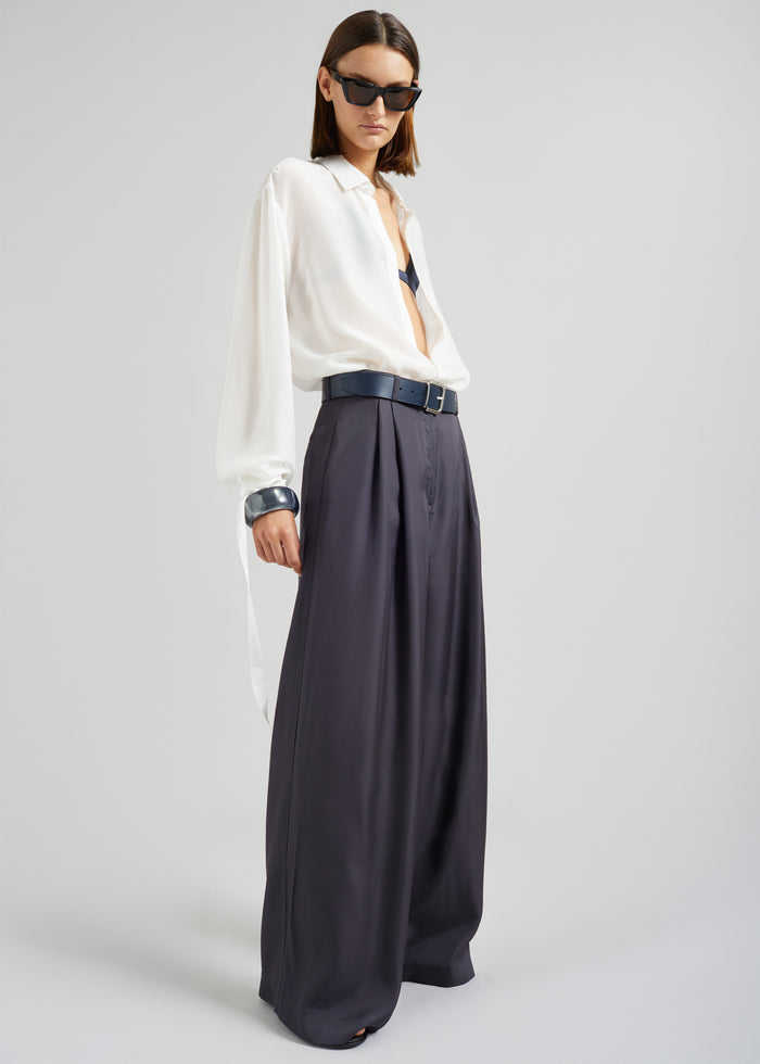 Verlin Sheer Chiffon Tie Cuff Shirt - White