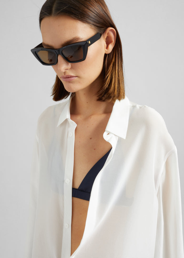 Verlin Sheer Chiffon Tie Cuff Shirt - White