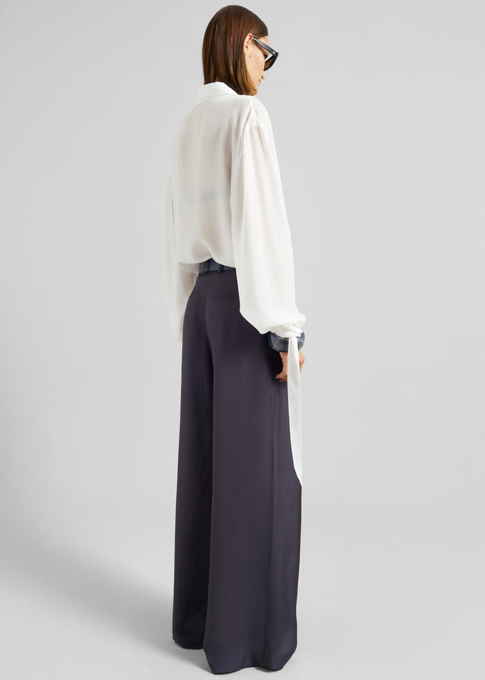 Verlin Sheer Chiffon Tie Cuff Shirt - White