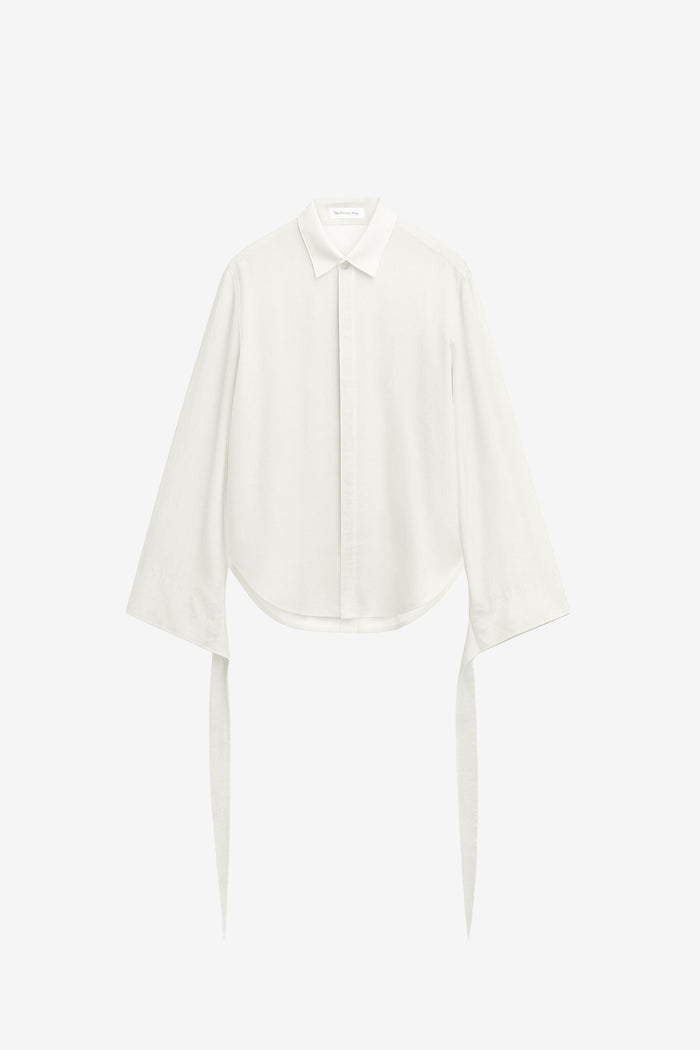 Verlin Sheer Chiffon Tie Cuff Shirt - White