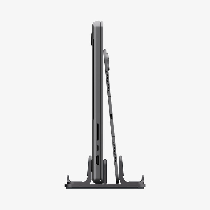 AMP10640 - Vertical Laptop Stand | LD208S4 in Space Gray showing side with device