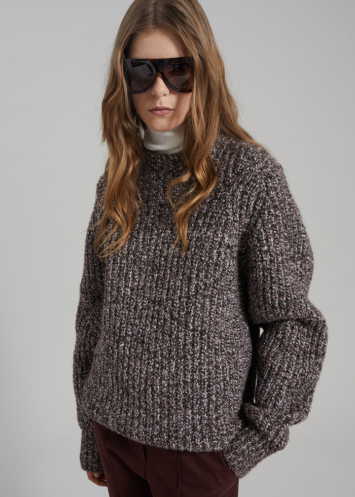 Vezia Chunky Knit Sweater - Brown Melange