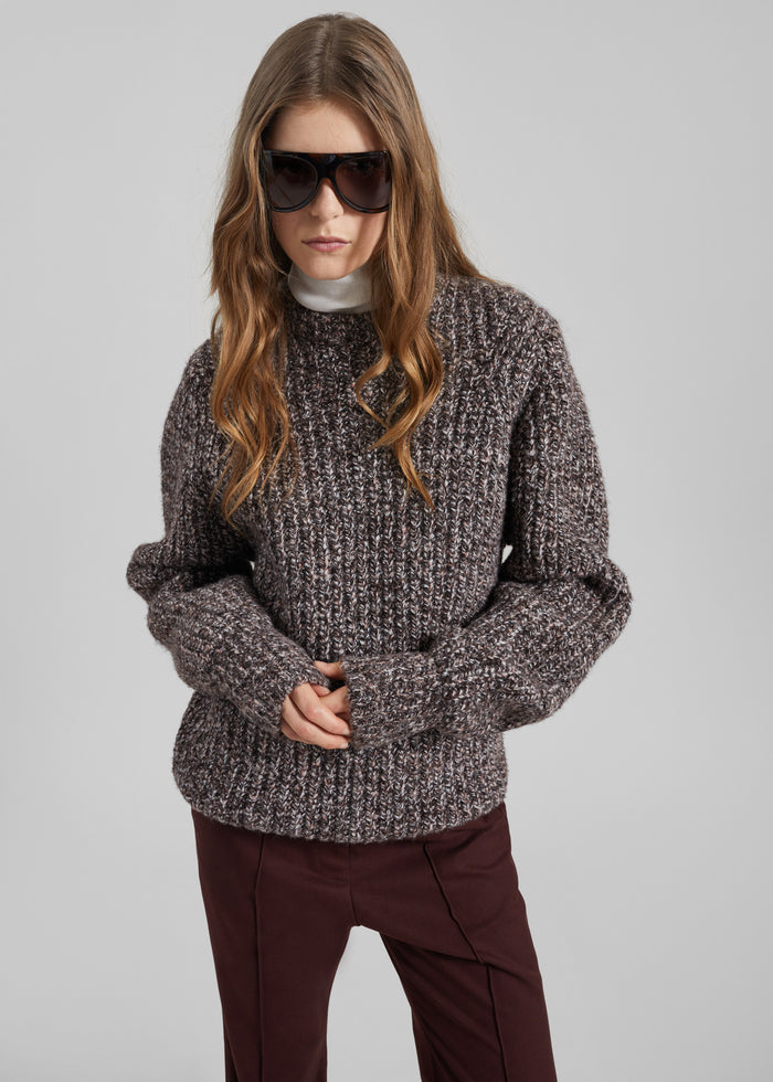 Vezia Chunky Knit Sweater - Brown Melange