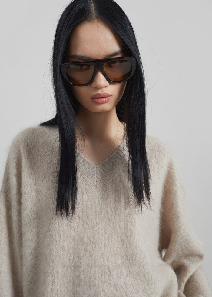 Vilhena Wool Fuzzy V-Neck Sweater - Beige