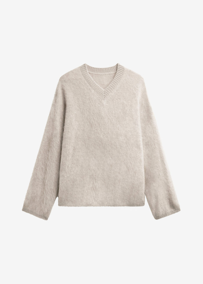 Vilhena Wool Fuzzy V-Neck Sweater - Beige